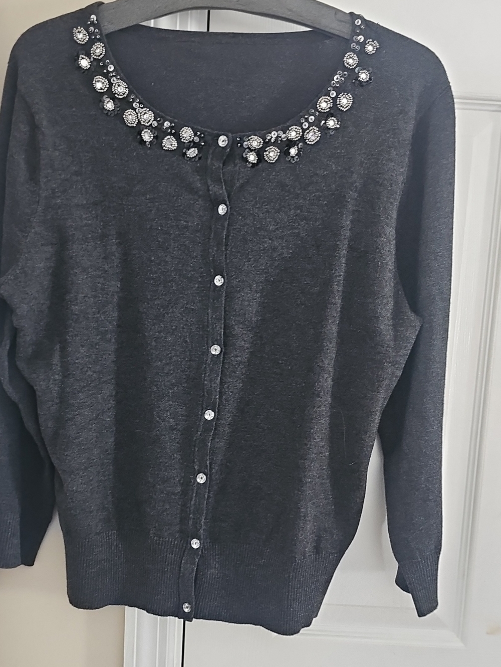 Embellished Black Women's Button Cardigan Sweater